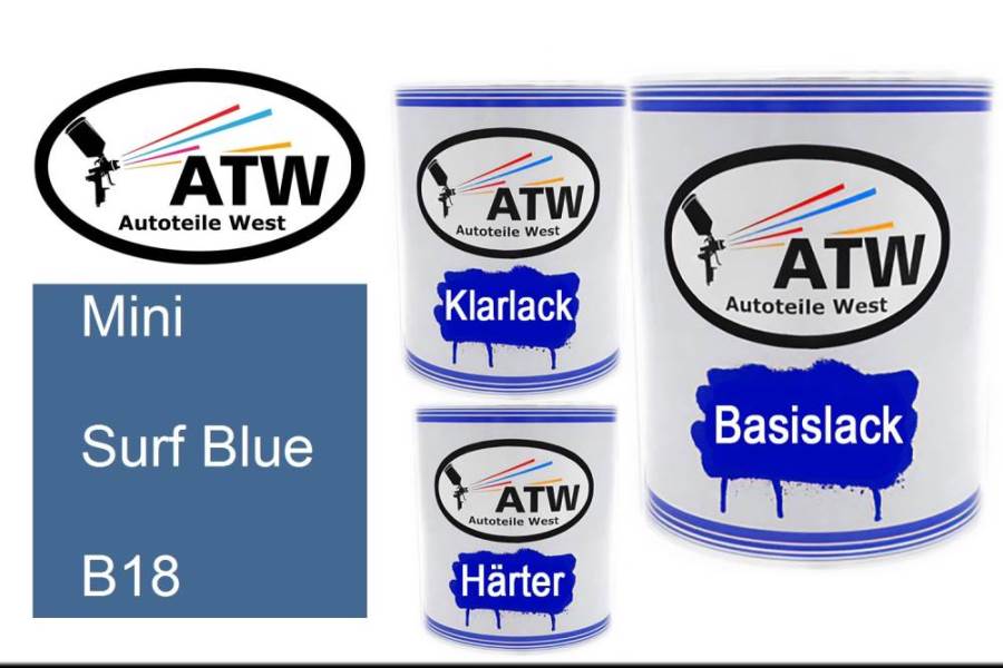 Mini, Surf Blue, B18: 1L Lackdose + 1L Klarlack + 500ml Härter - Set, von ATW Autoteile West.